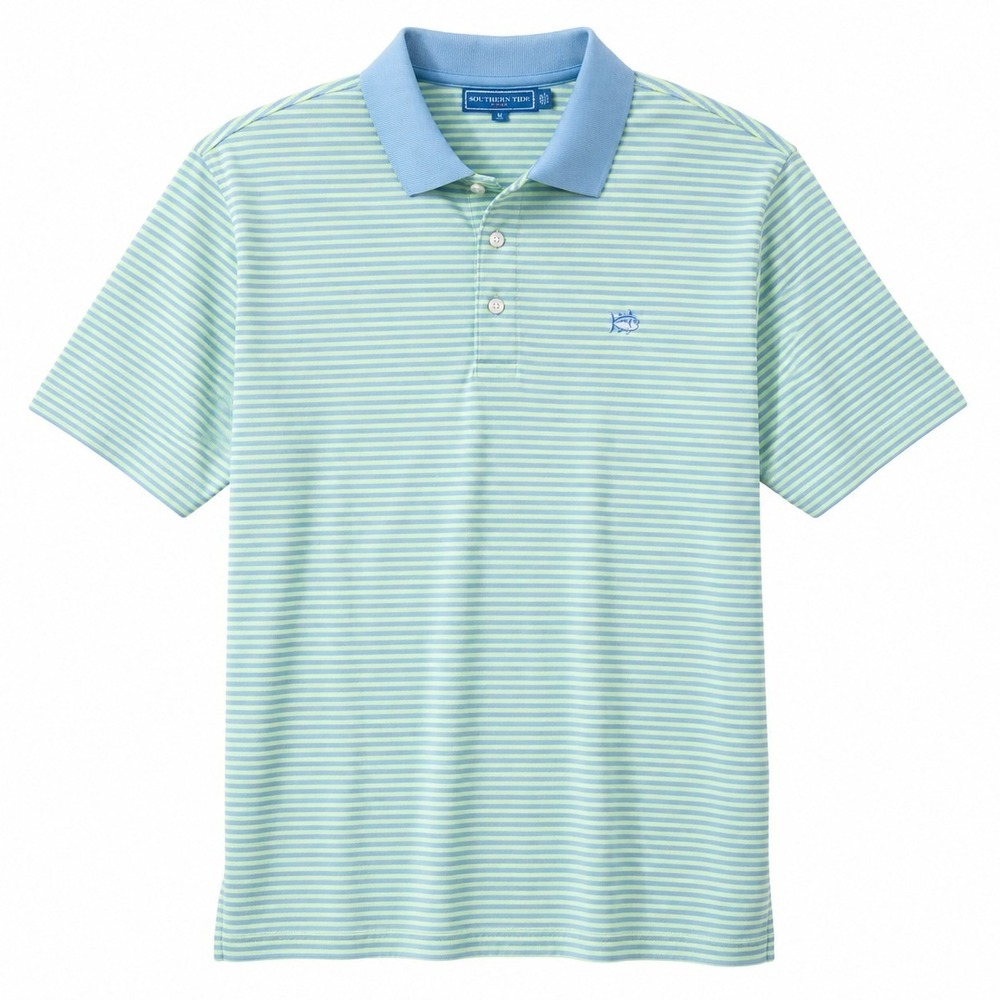 SOUTHERN TIDE Mens Sz S Tide to Trail Performance Polo Blue Green Striped Golf